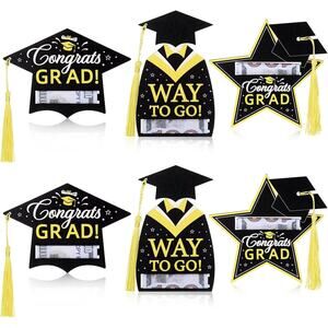 6 Pieces Graduation Money Gift Holder Yellow Wooden Card Box Cash for Grad